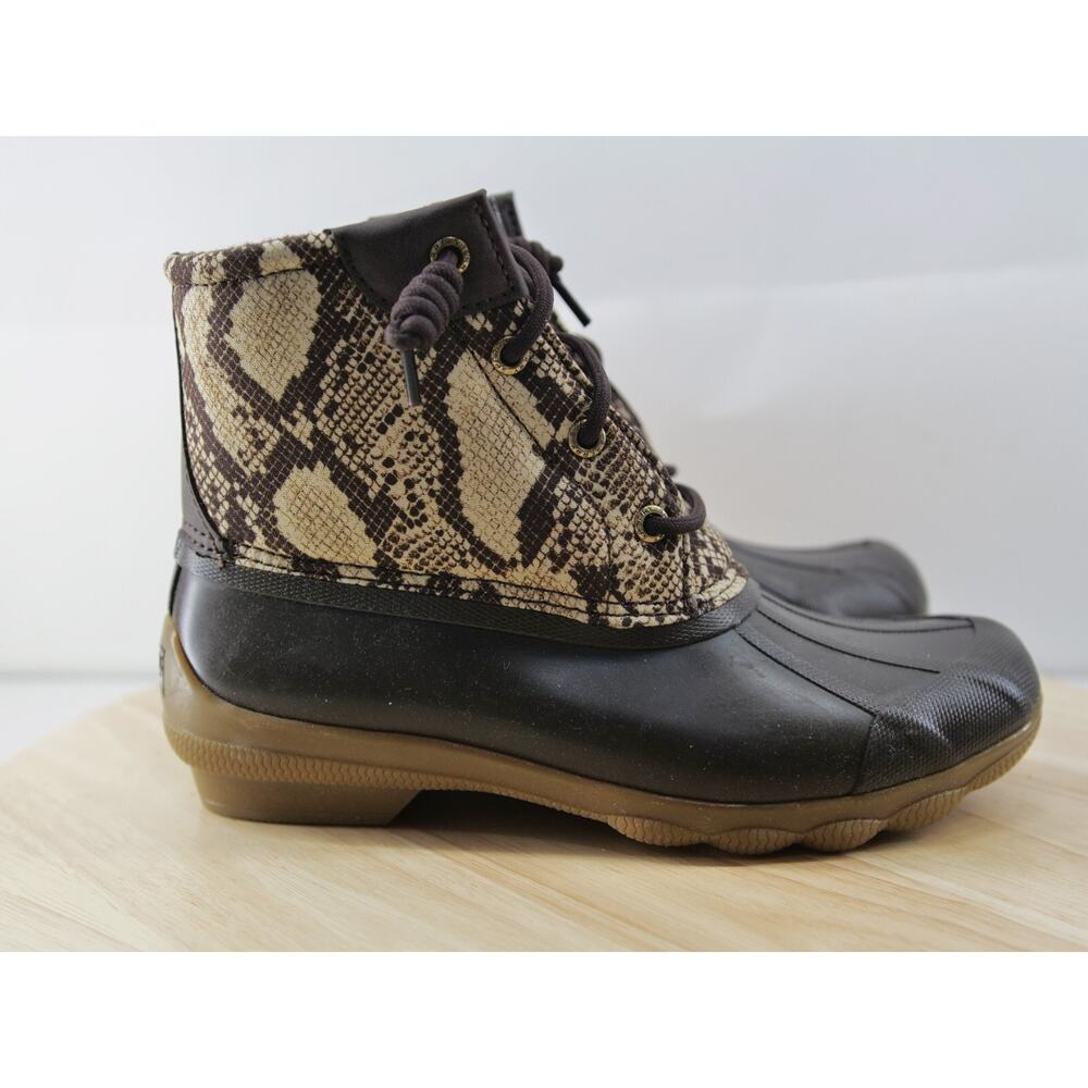 SPERRY Saltwater Snake Print Textile Duck Boots Waterproof‎ Rain Snow SZ 6